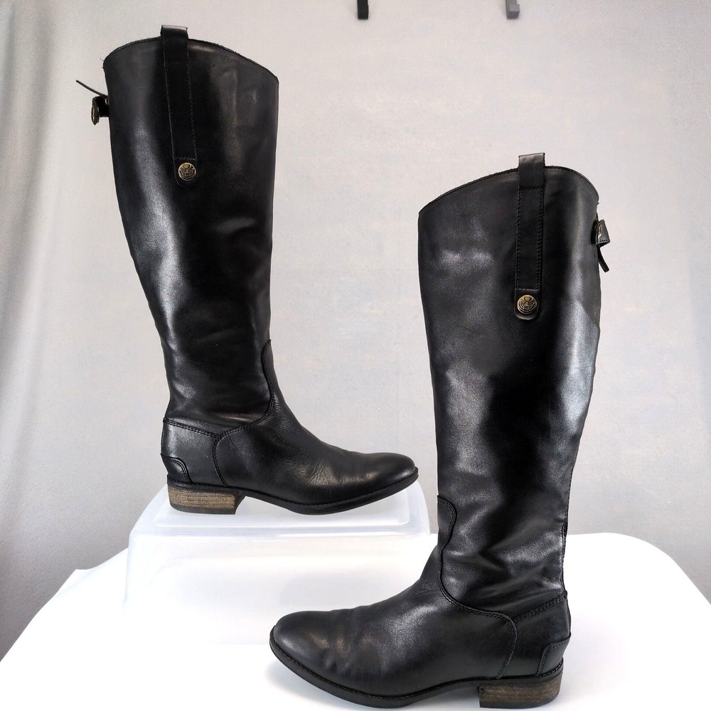 Sam Edelman Penny Black Leather Riding Boots‎ Womens 7.5 Knee High Equestrian